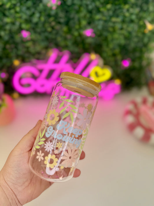 Drinkglas met rietje keep growing motivatie