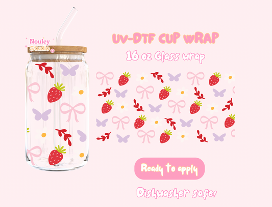 UV-DTF Cup wrap | Strawberry Butterfly