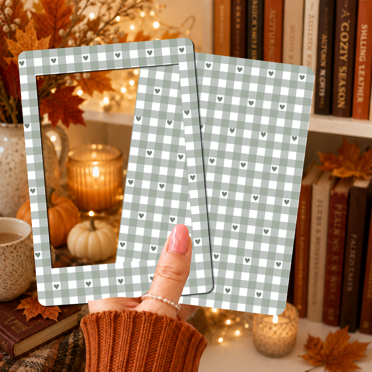 E-reader Insert-Skin | Green heart gingham
